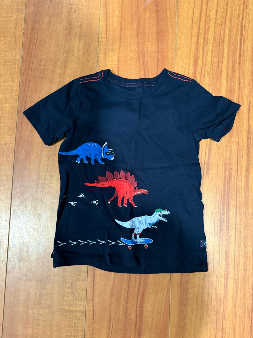 Joules Navy Tee with Colorful Dinosaur Appliqués